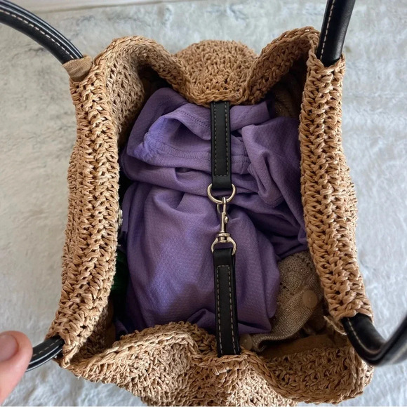 Handbag Straw Woven Tote with Leather Straps - Picture 6 of 15